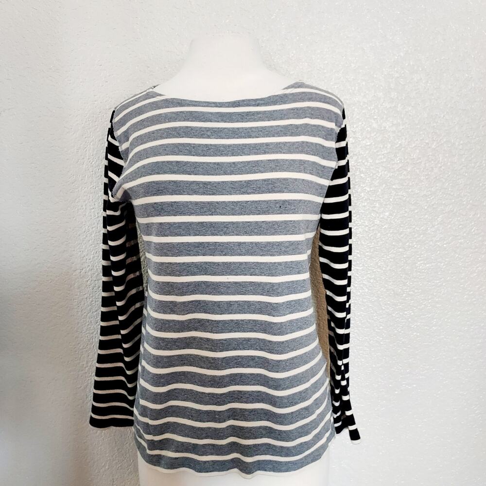 J. Crew Blue Gray Striped Pullover Waffle Tee Size L